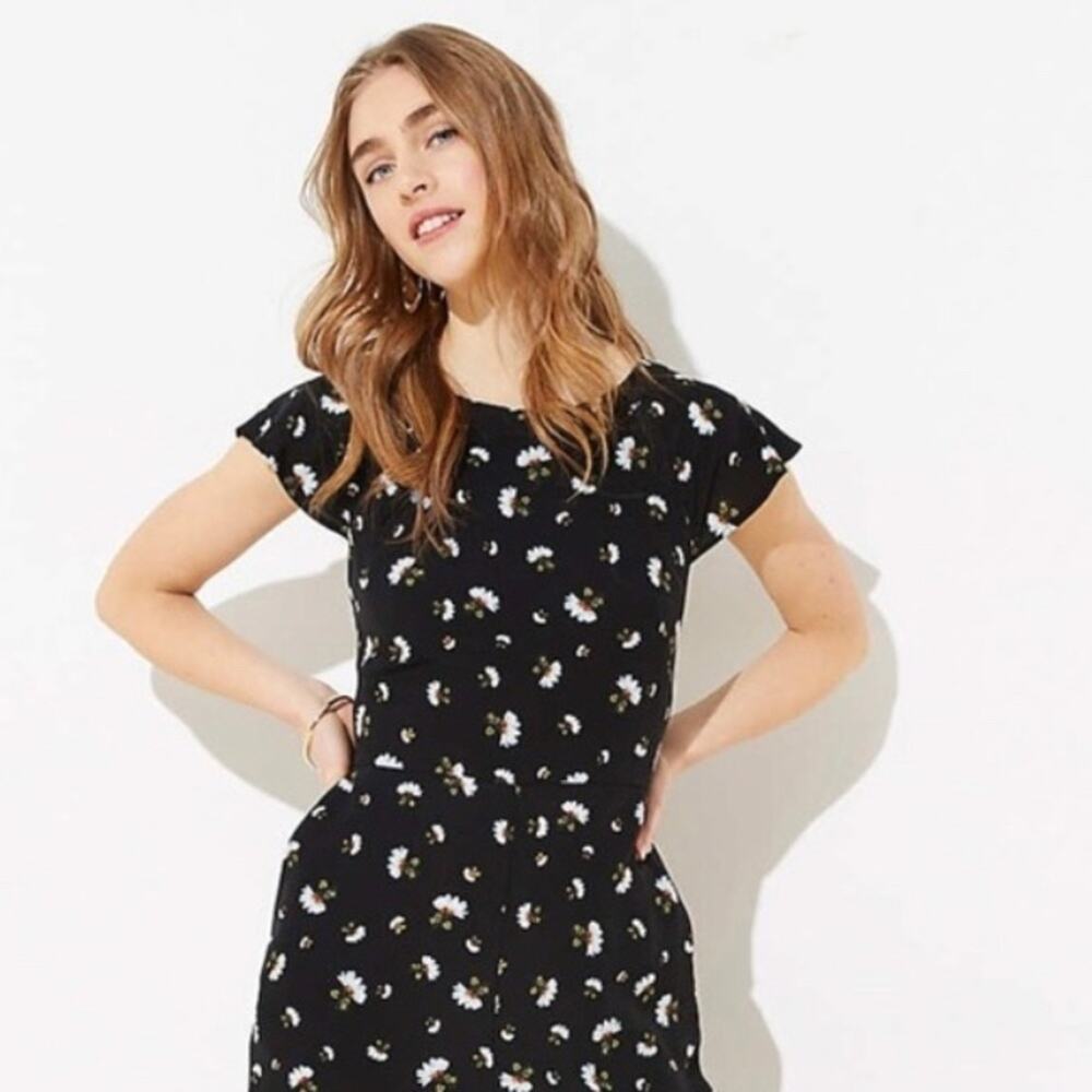 LOFT ANN TAYLOR Jumpsuit Size 0 NWT Romper Floral Tie Back Black Summer Wedding - Picture 3 of 14